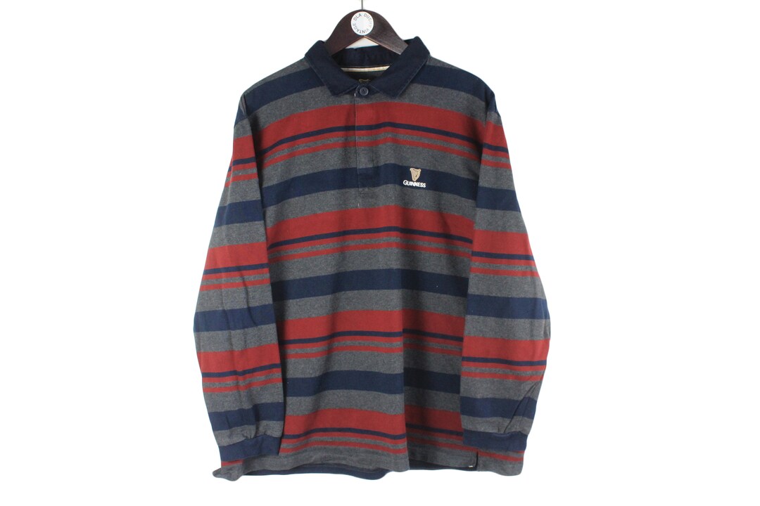 Vintage GUINNESS Rugby Shirt Size M Men's Small Logo Gray Red Collared