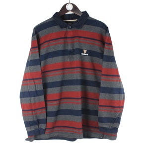 vintage GUINNESS rugby shirt Size M men&#39;s small logo gray red collared retro striped pattern beer lover 90s style pub style long sleeve