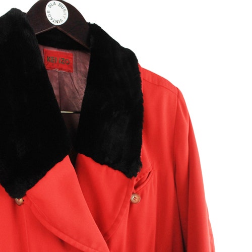 Vintage KENZO jacket women's authentic double breasted nylon button oversized red bright 90s retro luxury classic coat shops