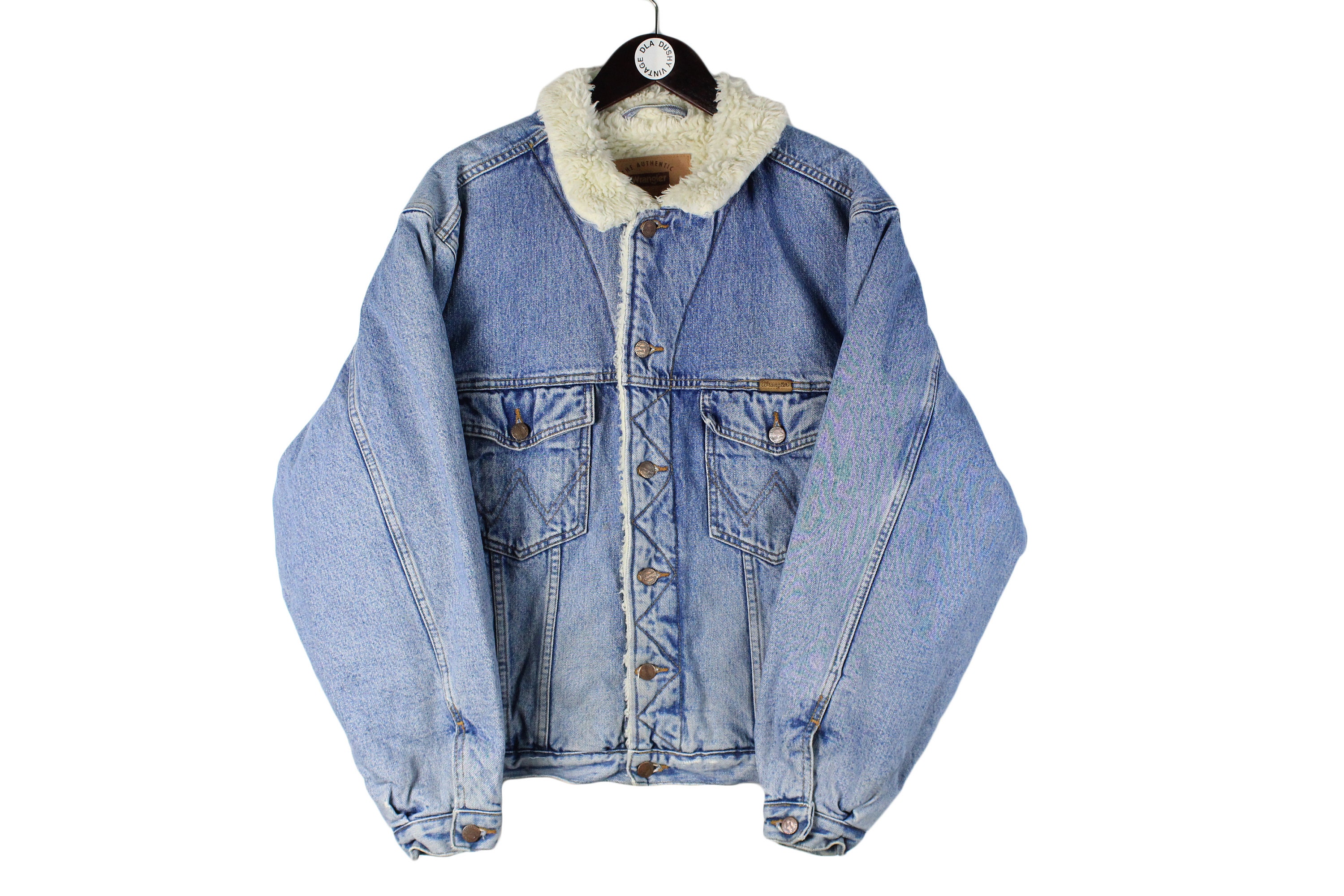 Vintage WRANGLER Sherpa Jacket Denim Jean Coat Blue Button up - Etsy
