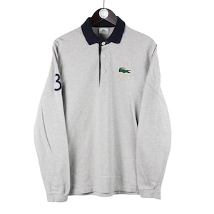 vintage LACOSTE Long Sleeve Polo T-Shirt Rugby Shirt gray Size L men&#39;s 00s cotton retro collared jumper casual style brand streetwear