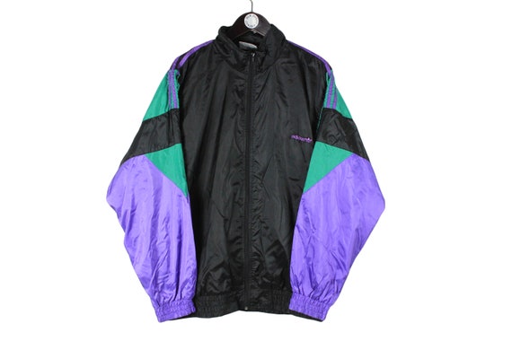 Vintage Adidas Men's Track Jacket Size XL Authentic Rare Retro Rave 90's Streetwear Clothing Athletic Black Purple Originals Light Wear