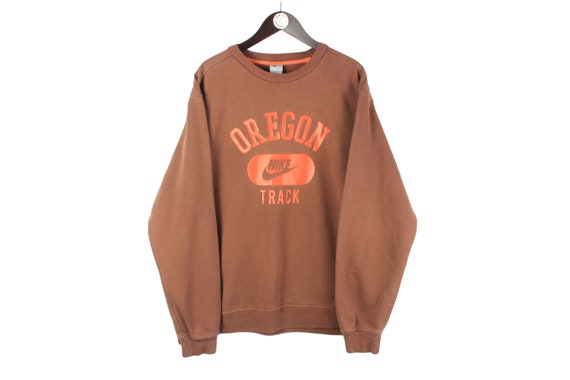 Vintage NIKE Sweatshirt groot logo katoen atletische trui bruin retro jaren 90 zeldzame maat XL sport ronde hals rave sport stijl trui met lange mouwen Etsy Nederland