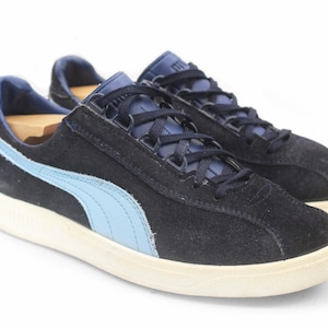 vintage PUMA Sneakers rare retro athletic shoes 90&#39;s classic trainers wear tie sport style blue running women&#39;s US 7.5
