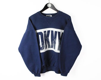 Vintage DKNY Sportswear Sweatshirt Damen authentisch Donna Karan New York Größe XL sportlich Sport Retro Pullover 90er Jahre Streetwear blau großes Logo