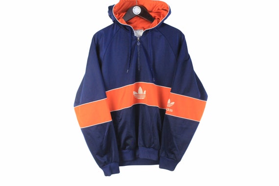 Vintage ADIDAS Hoodie Authentic Retro Big Logo Navy Blue Orange
