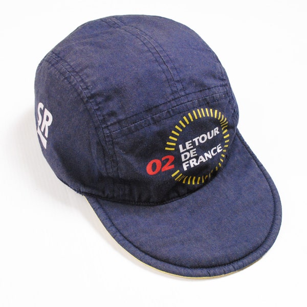 vintage LE TOUR De FRANCE 2002 5 panneaux casquette chapeau taille unique bleu grand logo authentique course équipe rétro des années 90 style lumineux vélo vélo fun collection