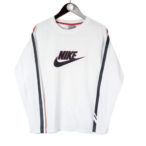 vintage NIKE long sleeve t-shirt crew neck men&#39;s Size S 00&#39;s wear sweatshirt white retro oversize streetwear big logo USA style cotton