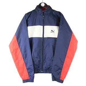 Vintage PUMA Trainingsjacke Größe L Herren authentische marine blau seltene Retro Rave Sportswear 90er Jahre tragen Stil Sport Windjacke Streetwear athletisch