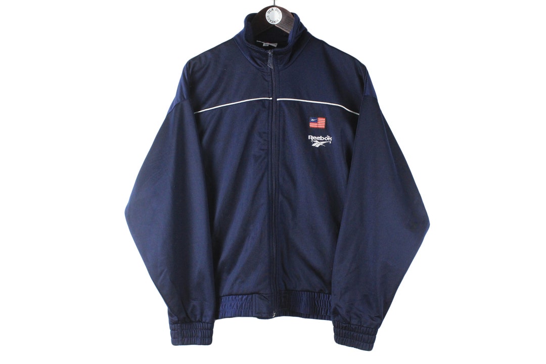 Vintage REEBOK USA Team Track Jacket Size M Navy Blue Authentic Rare ...