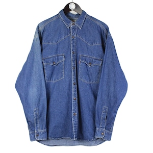 vintage LEVIS Jean Shirt men&#39;s Size XL rare retro 90&#39;s classic casual blue denim blouse authentic streetwear cotton work wear USA