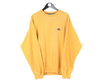 vintage ADIDAS sweatshirt Size L yellow oversized men's long sleeve athletic sweater 90s shirt retro authentic small logo streetwear casual