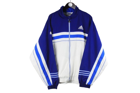 Vintage ADIDAS Track Jacket Size XL White Blue Retro Hipster 90s