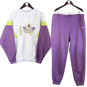 vintage ADIDAS tracksuit Size M oversize retro sport suit rave 90&#39;s sweatsuit authentic rare men&#39;s purple white sweatshirt and sweatpants