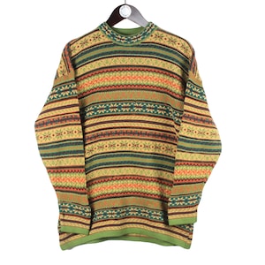 vintage KENZO Jungle Sweater Size Women&#39;s M authentic abstract pattern print green yellow luxury art 90&#39;s rare pullover jumper