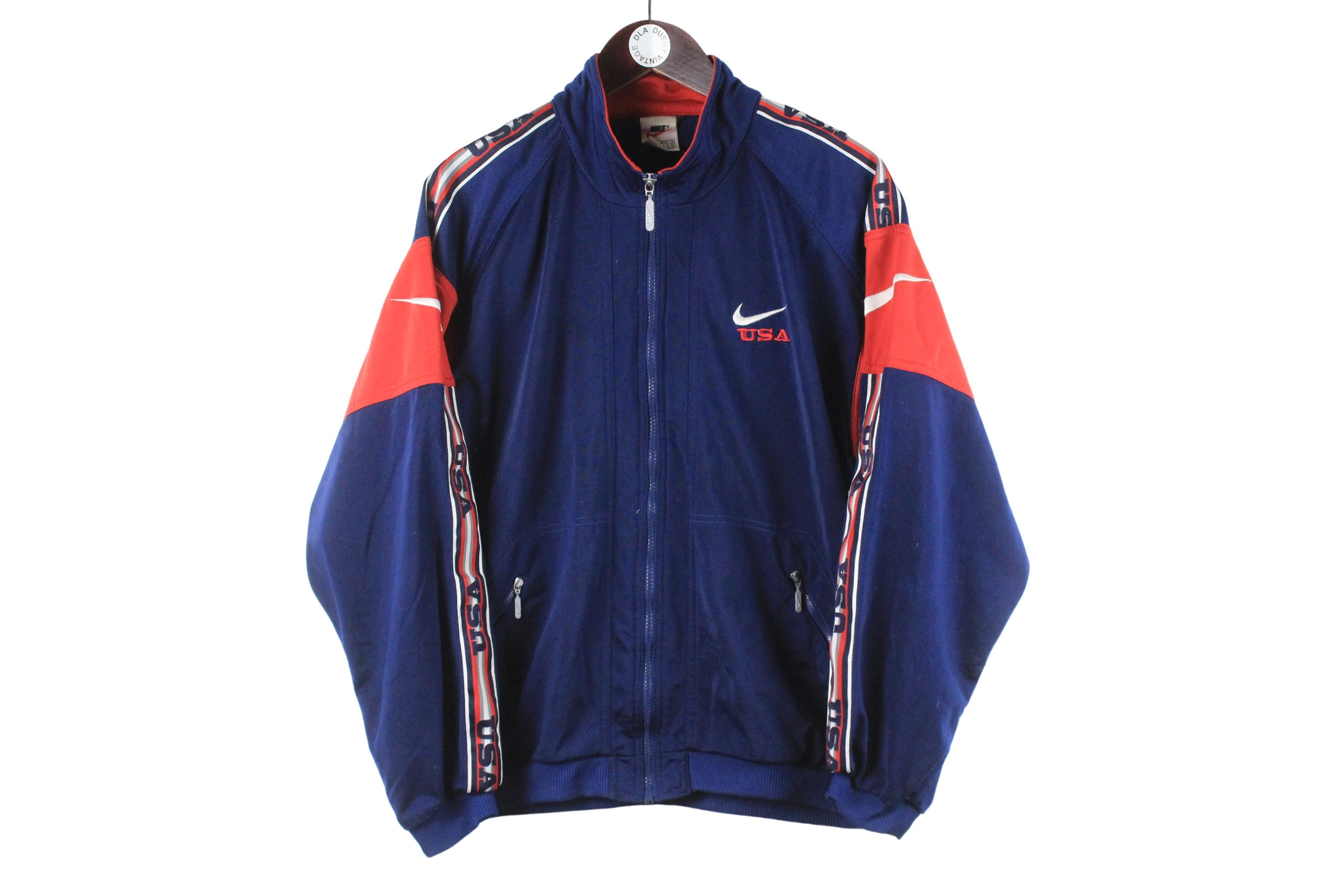 Vintage NIKE USA Track Jacket Authentic Size M Blue Red Big Sleeve 