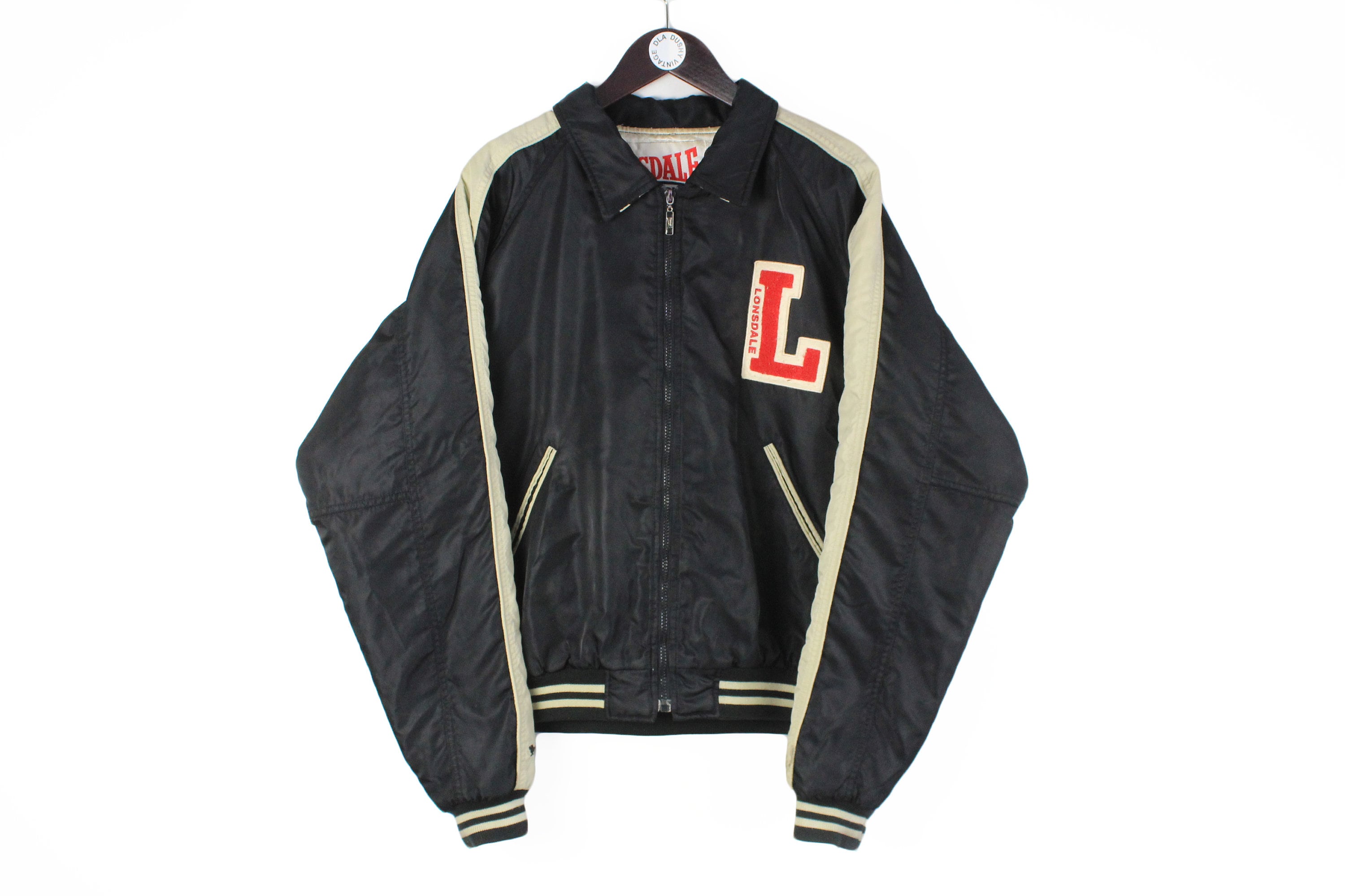 Vintage LONSDALE Jacket Big Wear Zip Retro XL Sport Size 90\'s Style Black - Skinhead Full Authentic Men\'s Logo UK Etsy Clothing Team Collared Mod