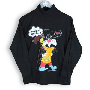vintage LOONEY TUNES 1996 Tweety & Sylvester Warner Bros authentic sweatshirt wear jumper Turtleneck XS rare retro hipster 90s 80s cartoon