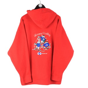 vintage LOONEY TUNES Ski Patrol Fleece Hoodie Size XLarge men's clothing authentic big logo cartoon rare retro collection hipster 90's Acme