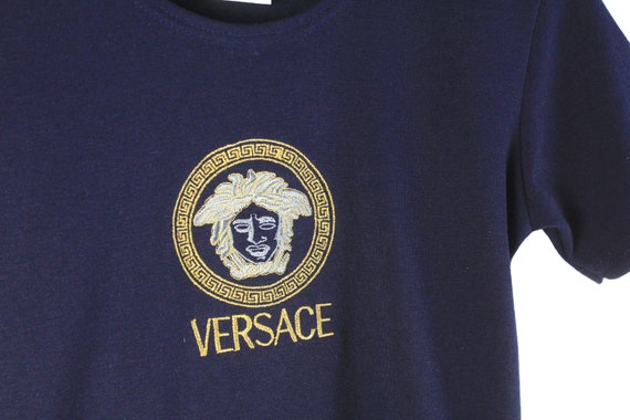 vintage Gianni Versace T-Shirt cotton navy blue e… - image 3