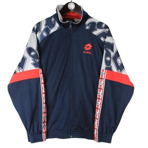 vintage LOTTO Track Jacket men&#39;s Size L authentic navy blue big logo sport 90s rare retro polyester light wear windbreaker athletic clothing
