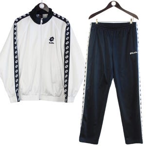 vintage LOTTO Tracksuit men&#39;s Size M authentic white navy sport 90&#39;s rare retro Italian light wear rave athletic track jacket and pants