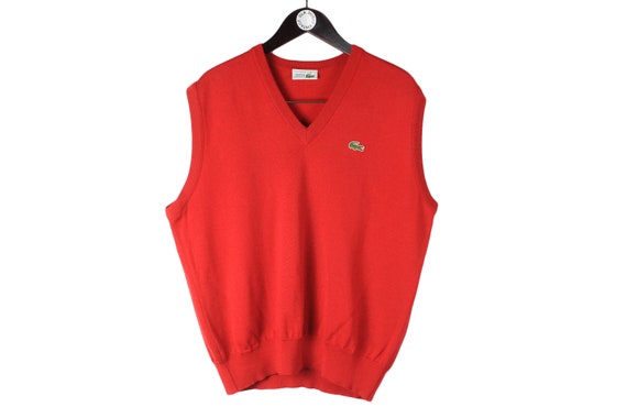Vintage Lacoste Vest Size XL Classic Authentic Jumper Red Retro Men's 90s V-Neck Sleeveless Sport Tennis Less Sleeve Classic Basic Sweater