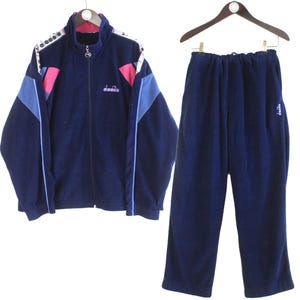 vintage DIADORA tracksuit men&#39;s blue oversize retro sport clothing rave 90&#39;s authentic rare track jacket and pants soft fabric