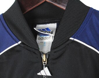 Vintage Adidas Track Jacket Size M Oversized Men s Full Zip Black Blue Big Logo Retro Windbreaker 90 s Originals Classic Athletic Coat Sport