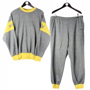 vintage ADIDAS Trainingsanzug Gr. M oversize Retro Sportanzug Rave 90er authentisch selten Herren grau gelb Originale Sweatshirt und Jogginghose
