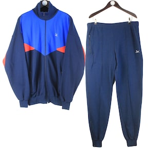 vintage PUMA tracksuit Size men&#39;s XL authentic rare retro rave 90&#39;s wear style streetwear athletic windbreaker Jacket + Pants navy blue