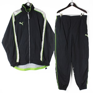 vintage PUMA tracksuit Size men&#39;s L authentic rare retro rave 90&#39;s wear style streetwear athletic windbreaker Jacket + Pants black