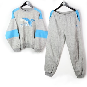 vintage PUMA Trainingsanzug grau blau Grösse M Herren Sweatshirt + Hose oversize retro hipster Sport Bekleidung rave 90er 80er authentisch selten sportlich