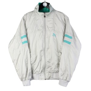 vintage PUMA men&#39;s track jacket Size M authentic gray rare retro rave hipster 90&#39;s unisex full zip bomber tracksuit streetwear clothing