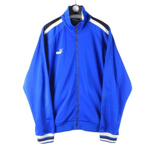 Vintage PUMA Herren Trainingsjacke Größe XL authentische blaue Retro-Rave-Stil Sport 90er Jahre kleines Logo Windjacke athletische Streetwear Kleidung