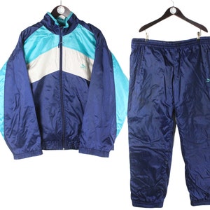 Vintage PUMA Trainingsjacke und Trainingshose Größe M Retro Sport Anzug Kleidung rave 90er Jahre kleines Logo authentisch sportlich blau Windjacke