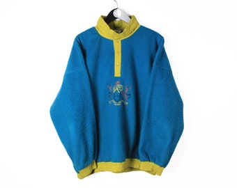 Vintage FLEECE Pullover authentische 1/4 Snap Buttons Sweatshirt 90er Jahre Retro Winter Ski Stil outdoor warm wear Berg Pullover Männer Größe XL blau