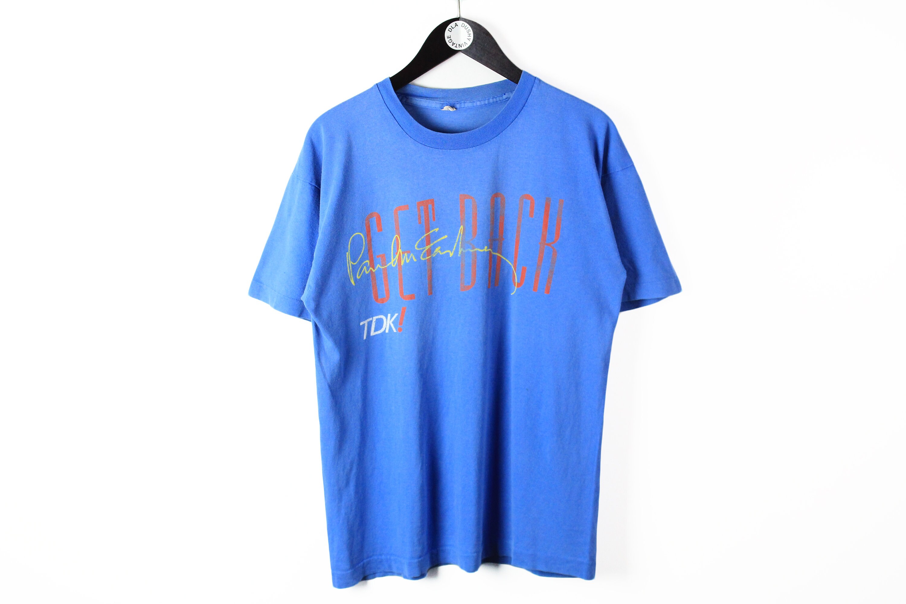 vintage PAUL McCARTNEY Get Back TDK T-Shirt Size M big logo retro shirt 90s 80s official authentic band old rock tour top blue tee legendary