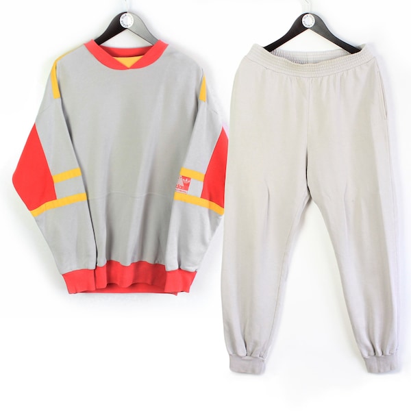 vintage ADIDAS Tracksuit Sweatshirt + Pants men's Size L oversize retro crewneck sport clothing 90s gray authentic athletic cotton jumper