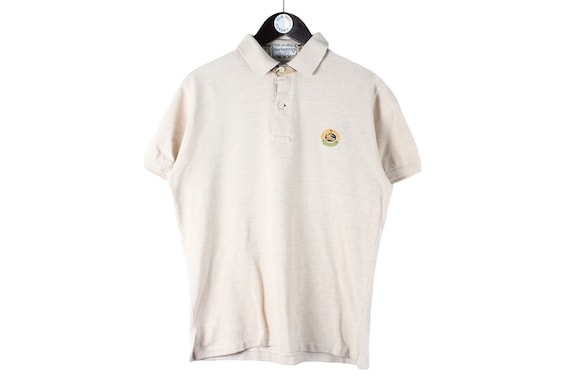 Vintage BURBERRYS Polo T-shirt Beige Mini Front Logo Size M