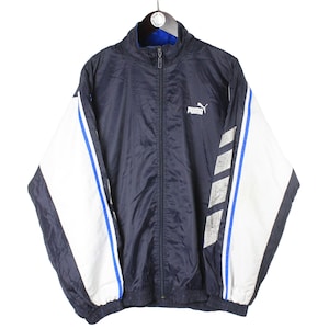 vintage PUMA men&#39;s track jacket Size L authentic navy blue retro rave 90&#39;s polyester Germany classic sport windbreaker streetwear clothing