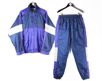 vintage ASICS tracksuit Size M/L men's oversize retro sport jacket track pants 90s track jacket pants athletic purple blue windbreaker
