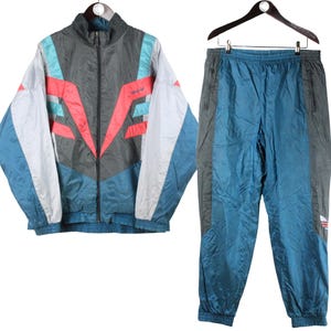 vintage ADIDAS tracksuit Size L oversize retro sport clothing 90&#39;s Germany athletic suit authentic men&#39;s blue small logo Jacket Pants