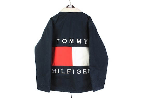 Vintage TOMMY HILFIGER Big Logo Jacket Size L Men's Red/navy/blue/white  Heavy Trucker Truck Hunting Buffalo Work Rare Retro Hipster 90s 80s - Etsy