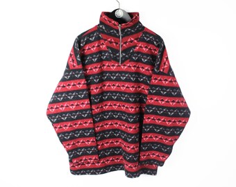 vintage FLEECE 1/4 Zip Sweater Size L bright wear unisex 90's style winter Sweatshirt ski outdoor mountain extreme winter abstract pattern