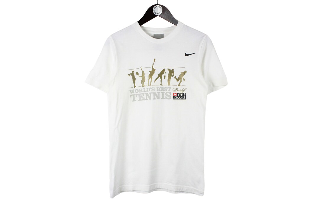 Vintage NIKE Tennis Davidoff Swiss Indoors Tshirt Big Logo White