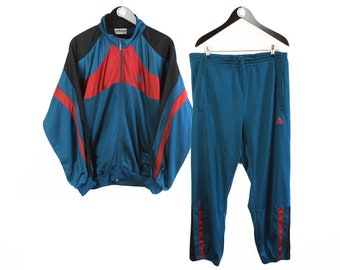 vintage ADIDAS EQUIPMENT tracksuit blue red Size XL oversize retro hipster sport clothing rave 90&#39;s style authentic rare men&#39;s small logo