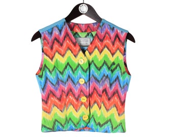 vintage VERSACE VERSUS retro Vest rainbow colorway Gianni Versace made in Italy 90s 80s luxury outfit wear authentic hipster hippie clothing