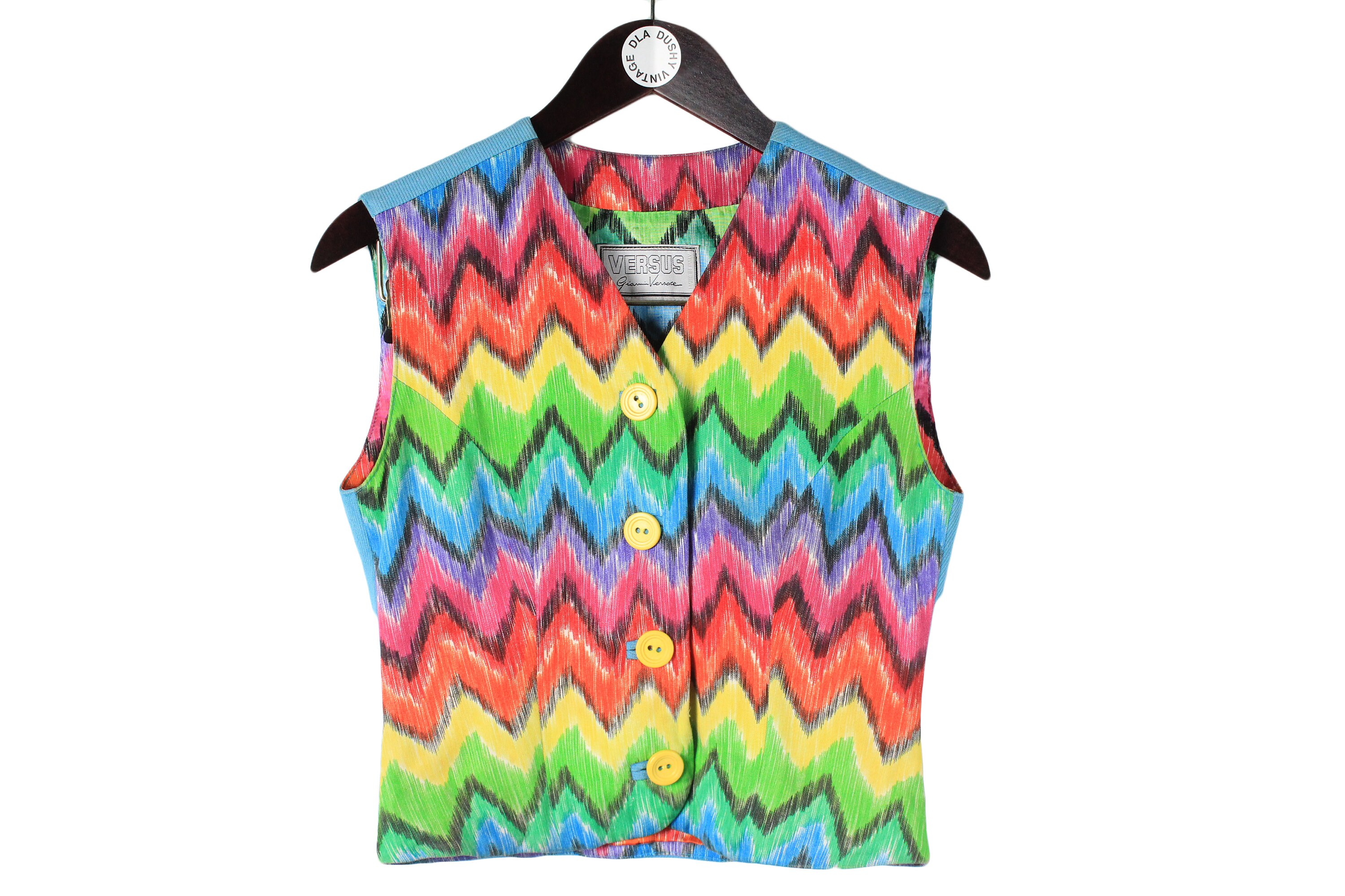 90s versace spangle vest 70s サイケデリック 古着 Vintage VERSACE VERSUS Retro Vest Rainbow Colorway Gianni Versace