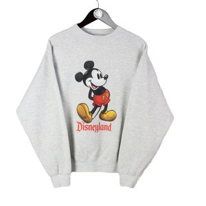Sudadera vintage MICKEY MOUSE Disney auténtica para hombre, talla M, colección retro gris, cuello redondo, jersey con logo grande de dibujos animados de los años 90, fabricada en EE. UU.
